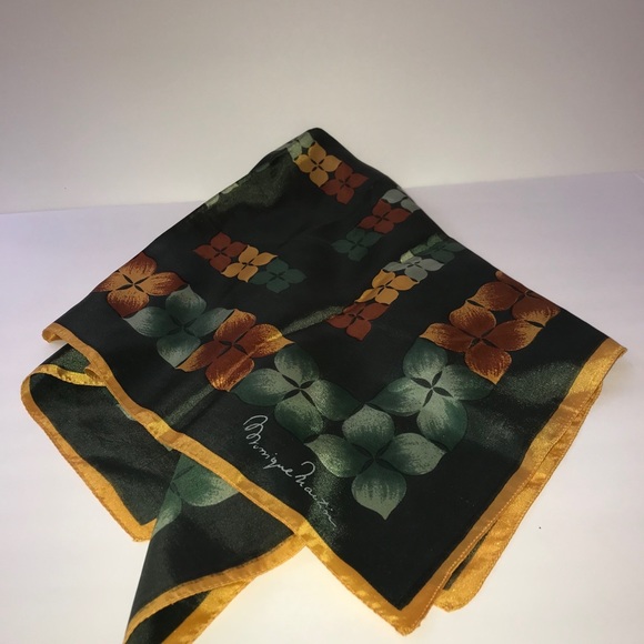 Signed Monique Martin 27” Square Green Gold Scarf - Picture 4 of 4